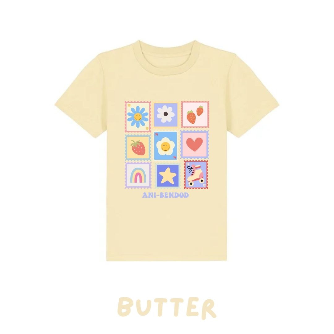 Crys t stampiau lliwgar ani-bendod | ani-bendod colourful stamps tee