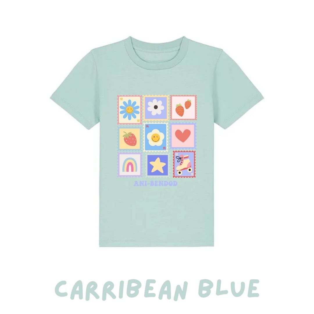 Crys t stampiau lliwgar ani-bendod | ani-bendod colourful stamps tee