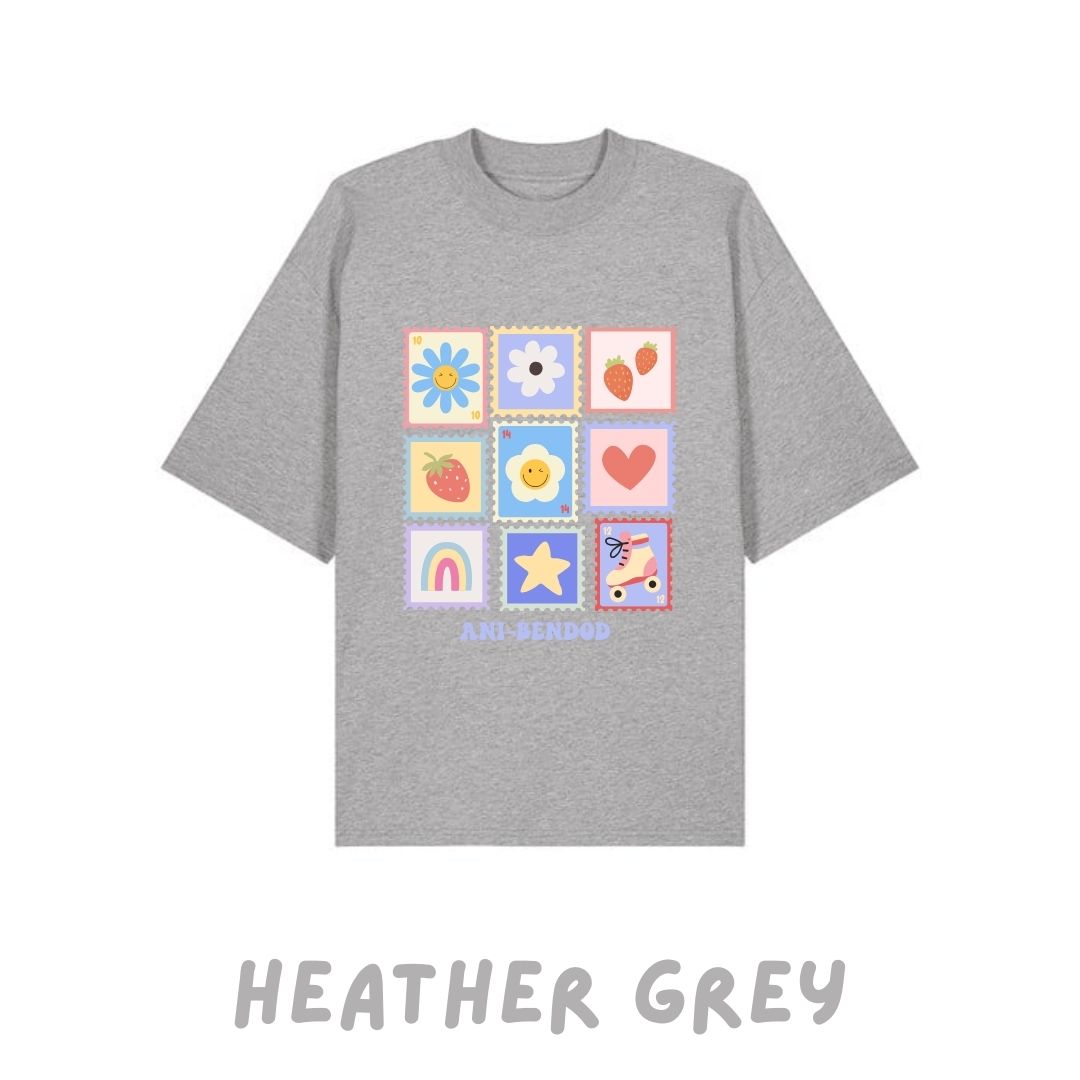 Crys t stampiau lliwgar ani-bendod | ani-bendod colourful stamps tee