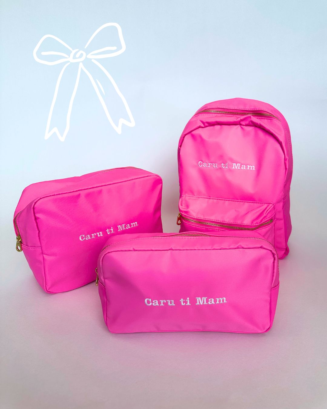Mini backpack a cwdyn wedi'i personoli | Personalised mini backpack and pouch
