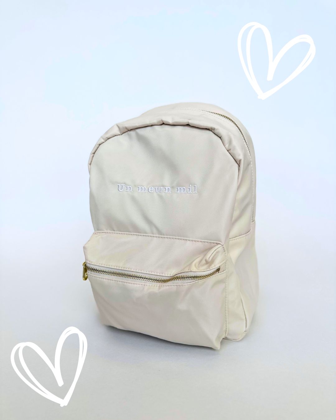 Mini backpack a cwdyn wedi'i personoli | Personalised mini backpack and pouch