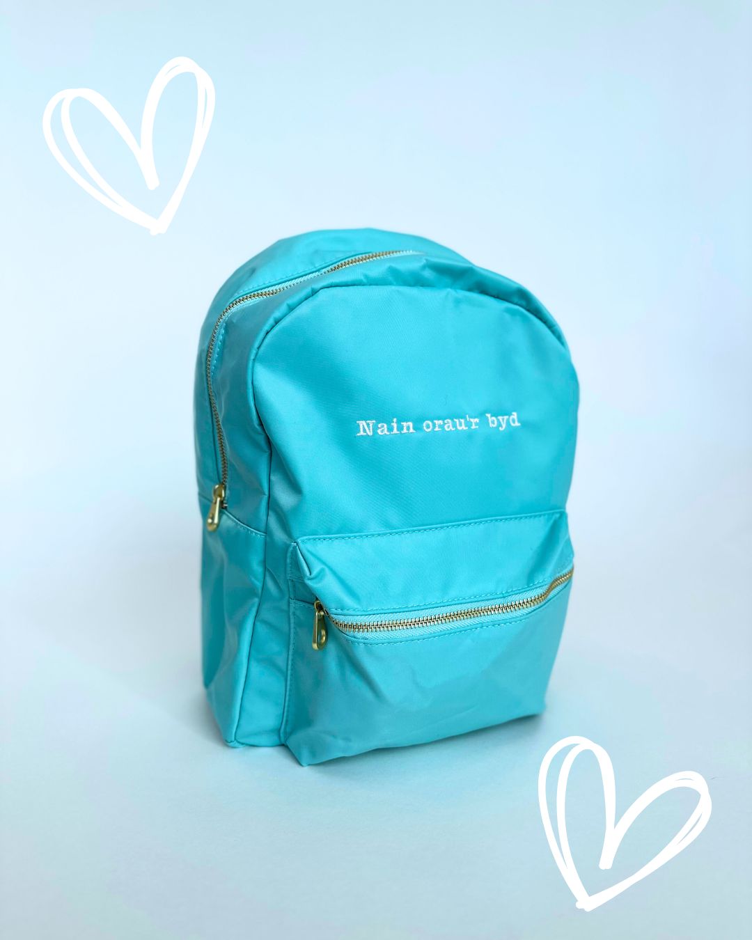 Mini backpack a cwdyn wedi'i personoli | Personalised mini backpack and pouch