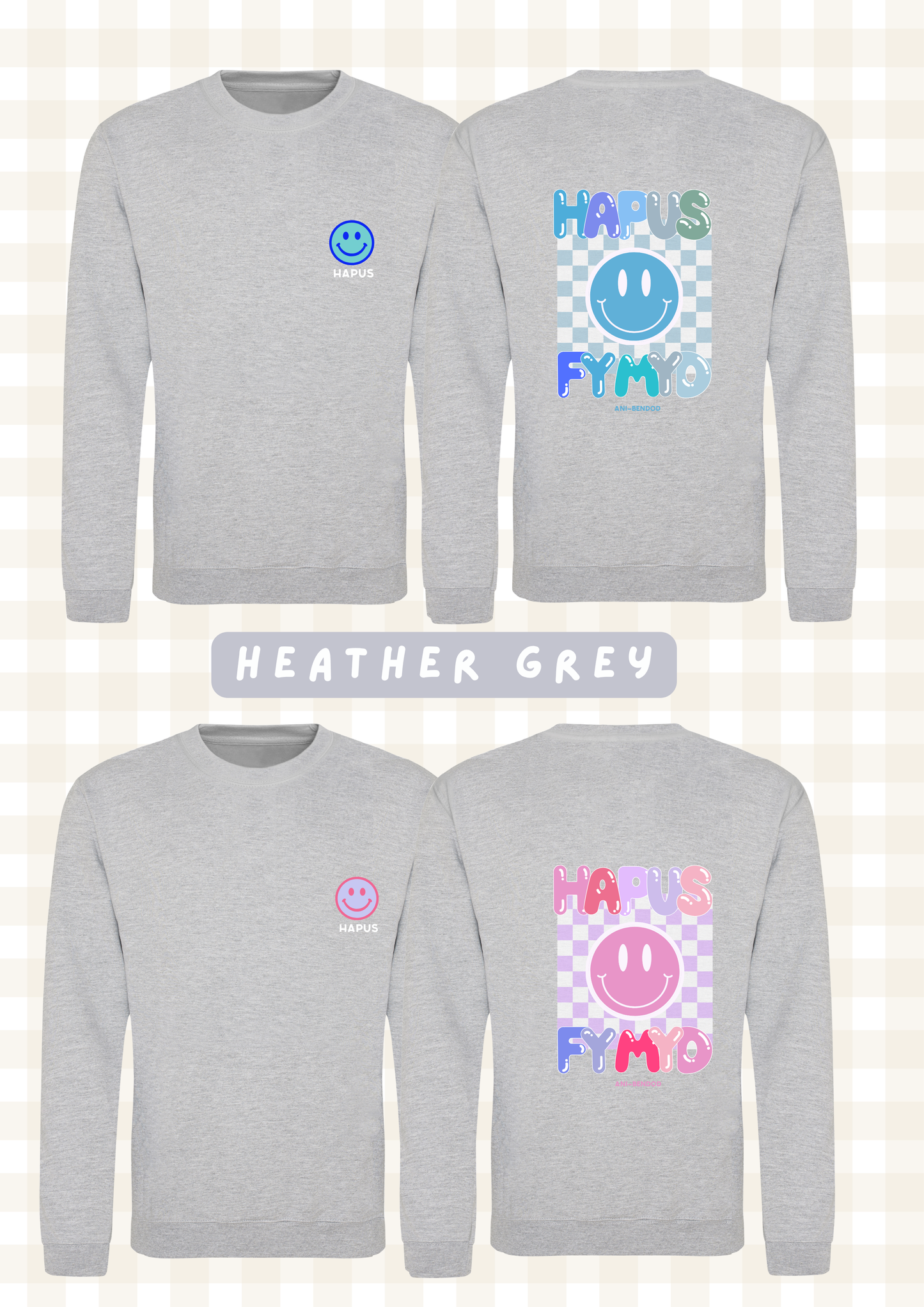 Siwmper Wyneb Hapus | Smiley Face Hoody Sweatshirt