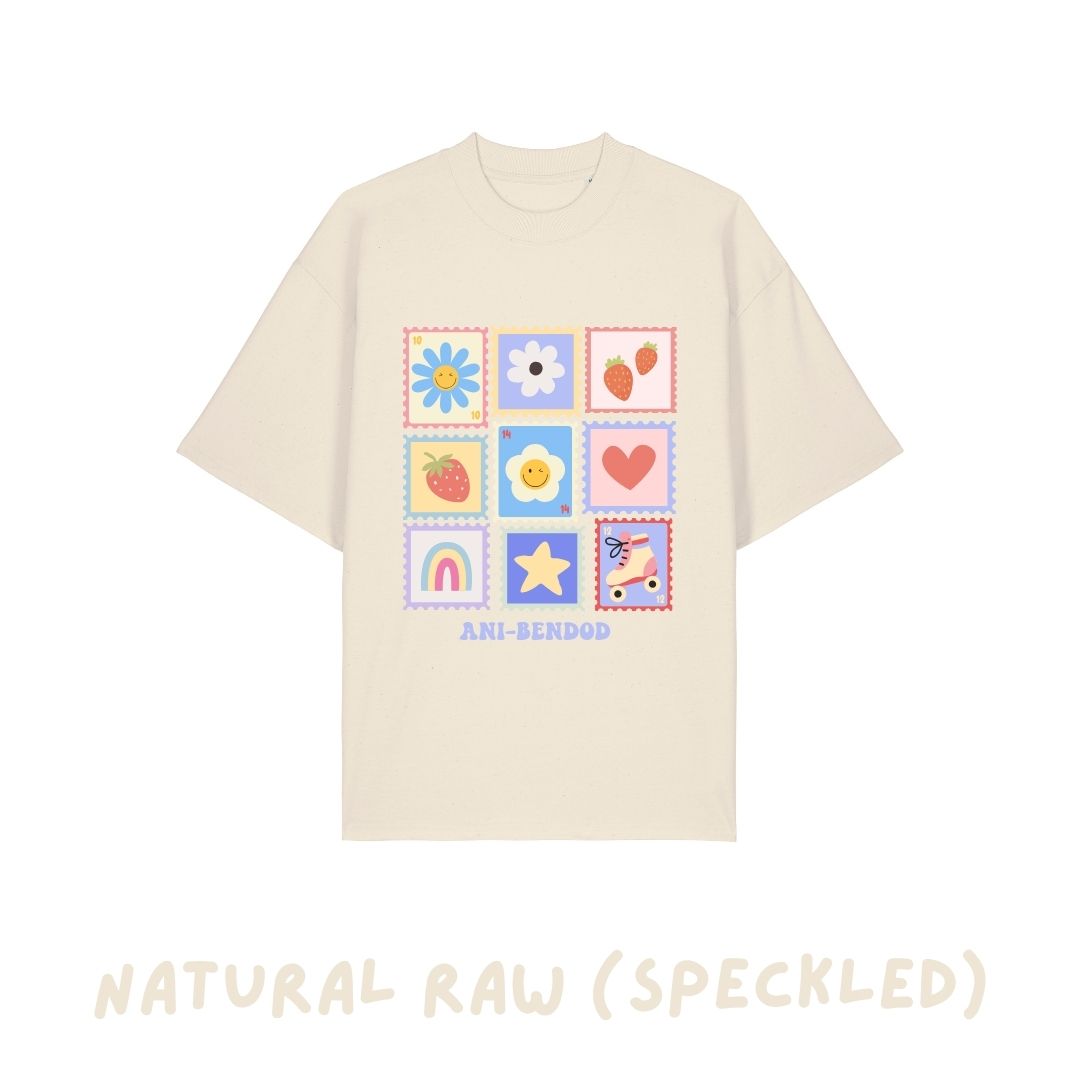Crys t stampiau lliwgar Plant ac Oedolion | Kids & Adults Colourful Stamps Tee