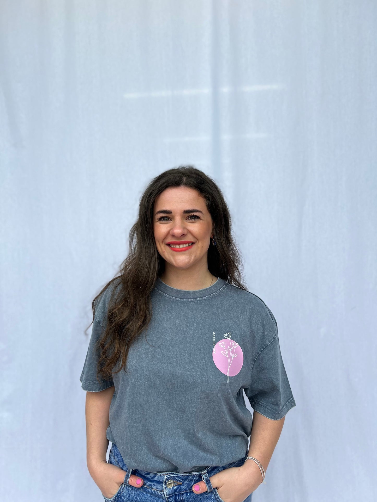 Ani-bendod Pink Flower Distressed Oversized tee