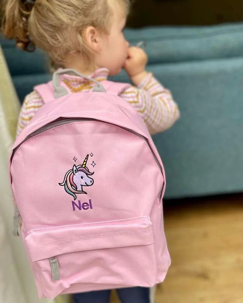 Personalised Dinosaur/Football/Unicorn/Rainbow embroided backpack/rucksack/school bag ani-bendod