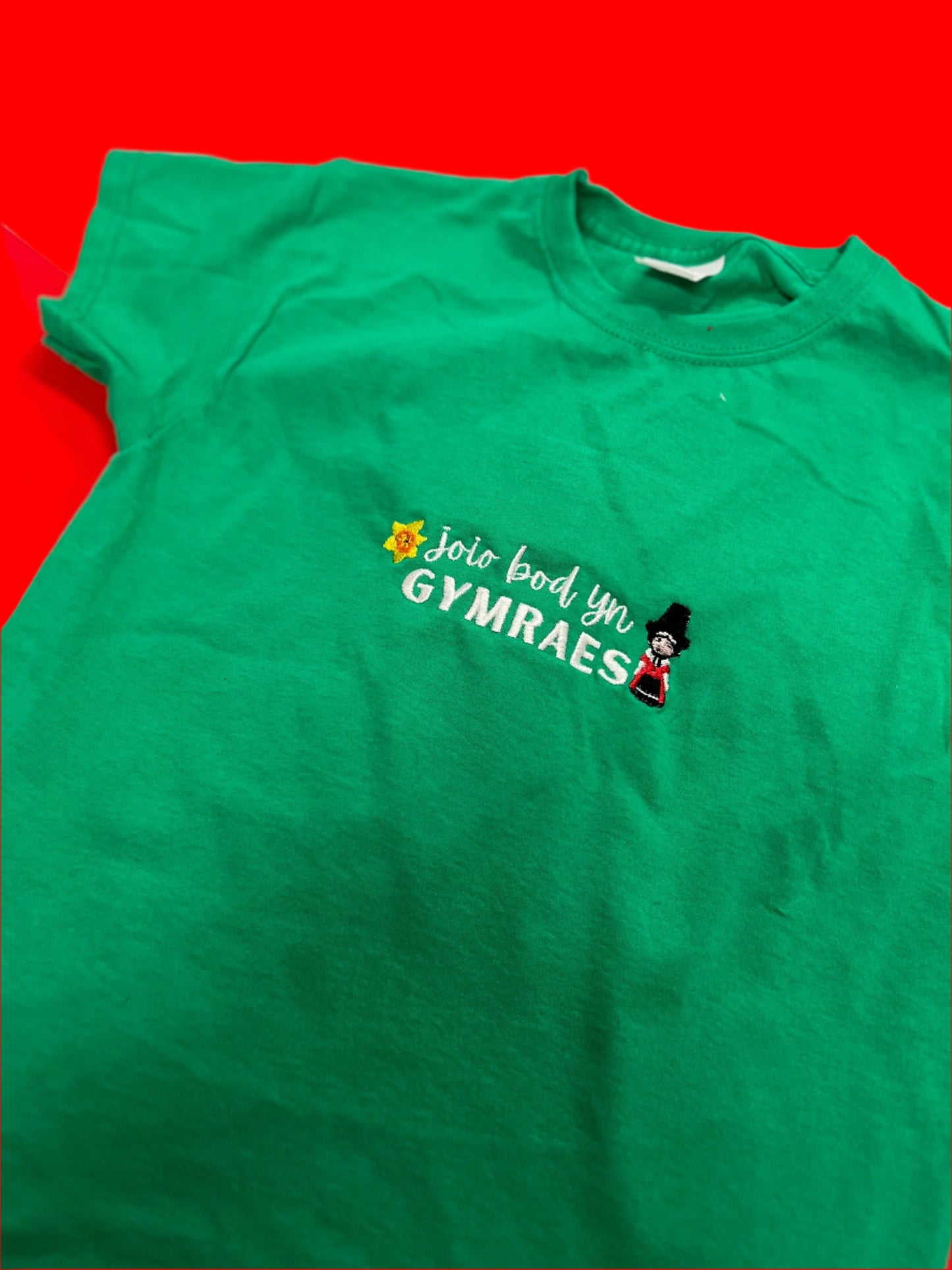 GWYRDD/GREEN Crysau T- Joio/caru bod yn Gymro/Gymraes plant ac oedolion- ani-bendod tshirt