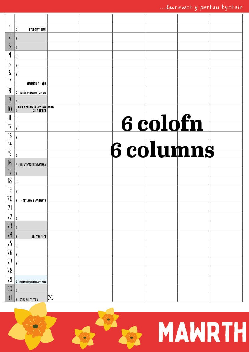 A3 Family 2025 Calendar | Calendr teulu A3