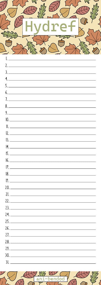 Perpetual Welsh Calendar- any year / ani-bendod/ Calendr Cadw- unrhyw flwyddyn