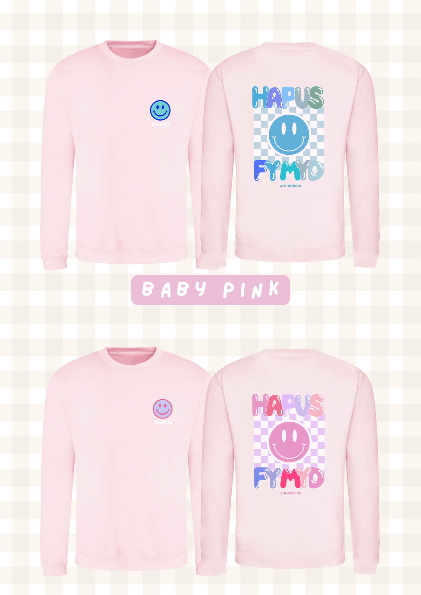 Siwmper Wyneb Hapus | Smiley Face Hoody Sweatshirt