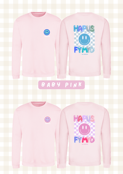 Siwmper Wyneb Hapus | Smiley Face Hoody Sweatshirt