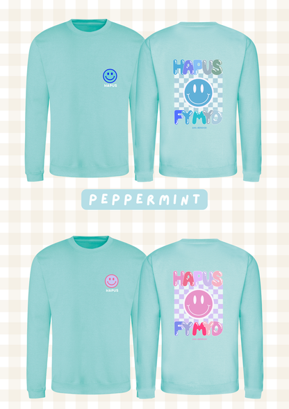 Siwmper Wyneb Hapus | Smiley Face Hoody Sweatshirt