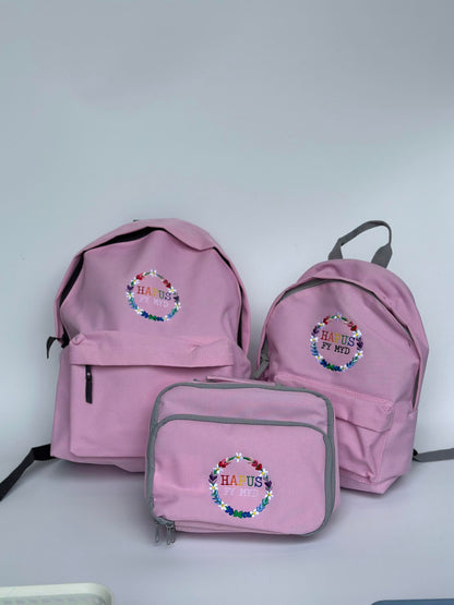 Personalised 'Hapus fy myd' embroided backpack/rucksack/school bag ani-bendod