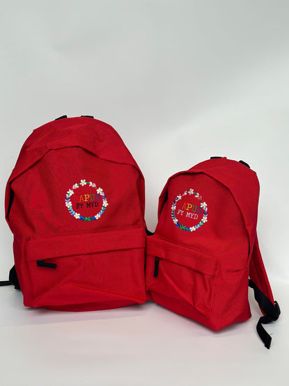 Personalised 'Hapus fy myd' embroided backpack/rucksack/school bag ani-bendod