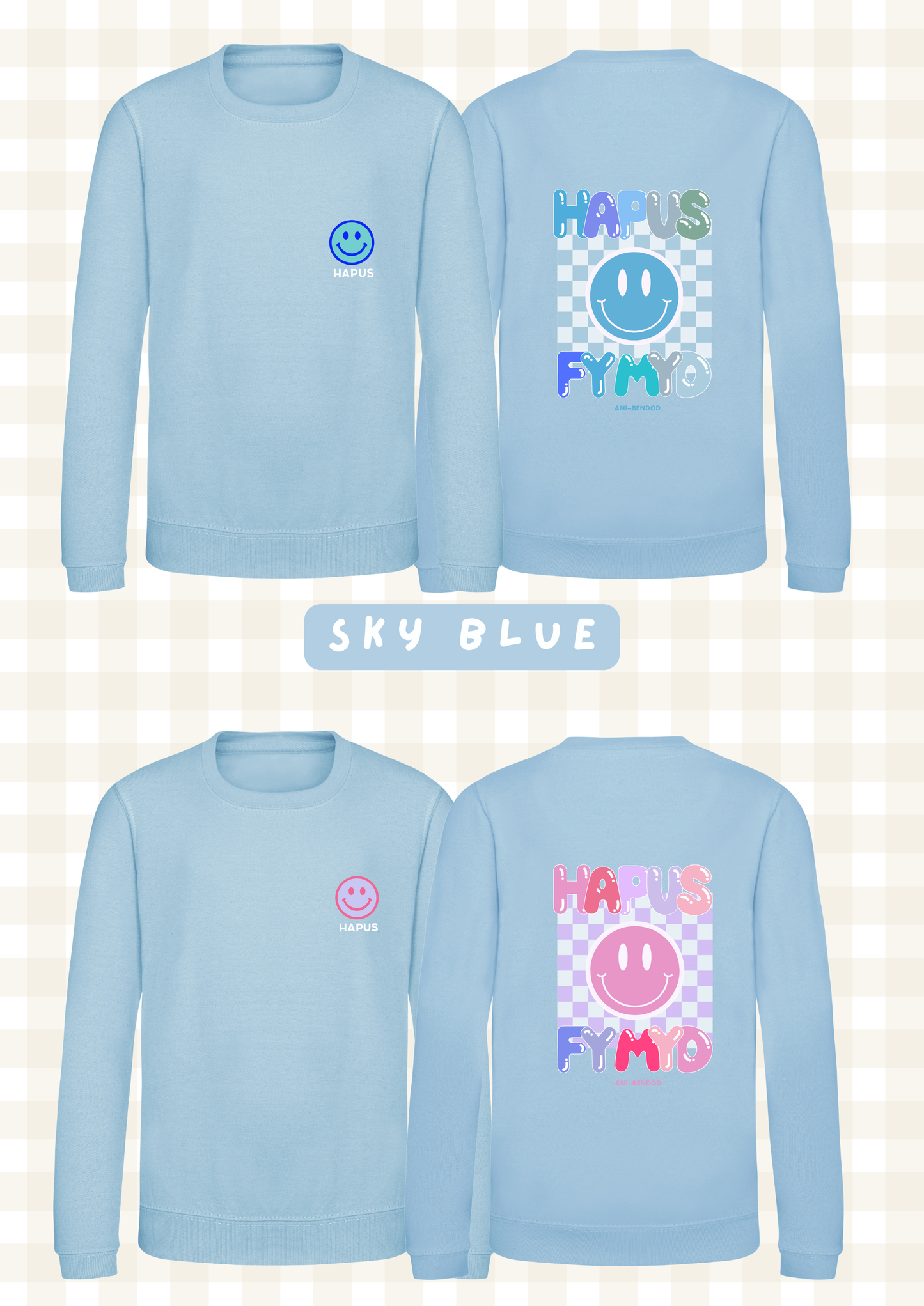 Siwmper Wyneb Hapus | Smiley Face Hoody Sweatshirt