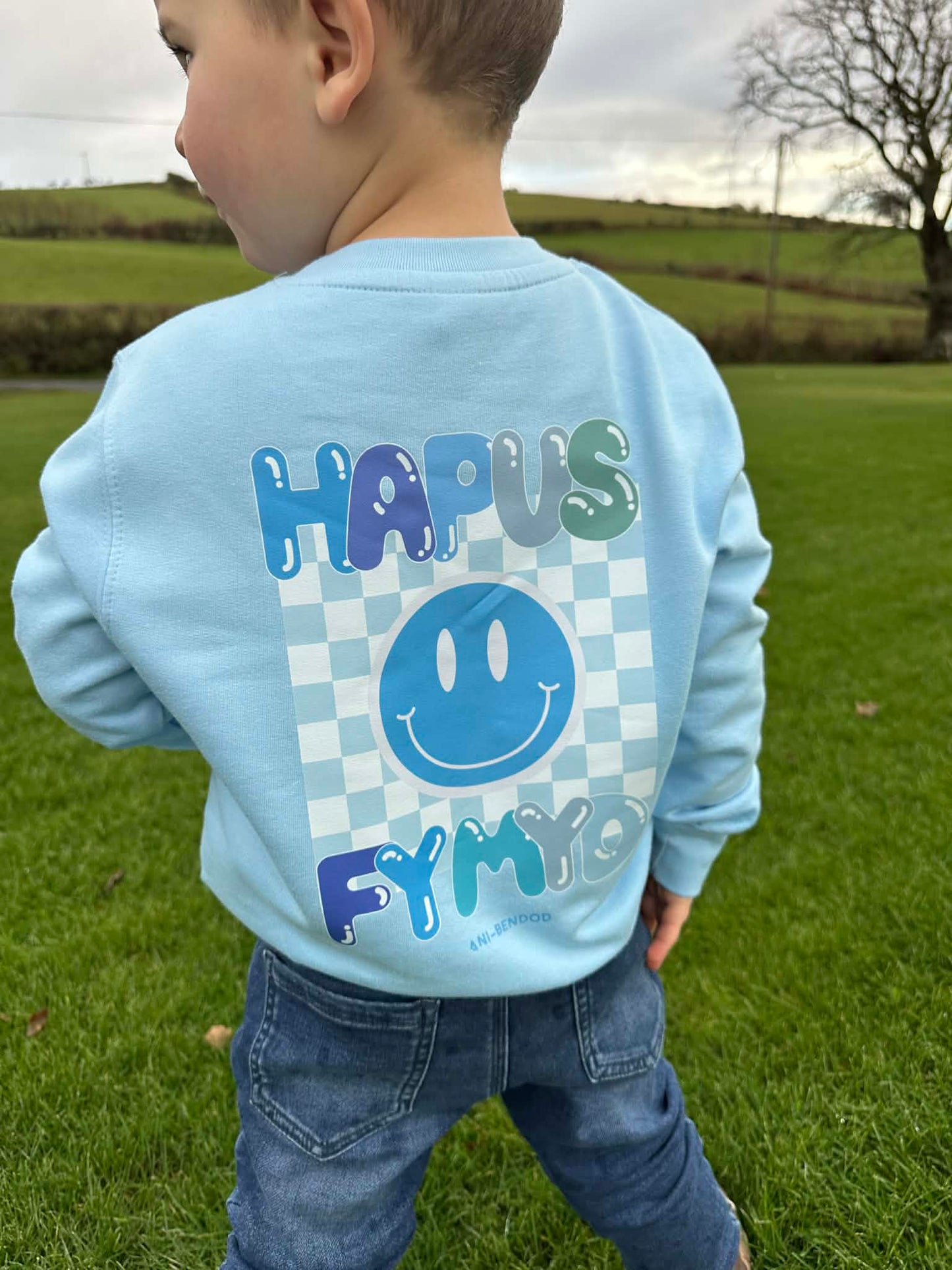 Siwmper Wyneb Hapus | Smiley Face Hoody Sweatshirt