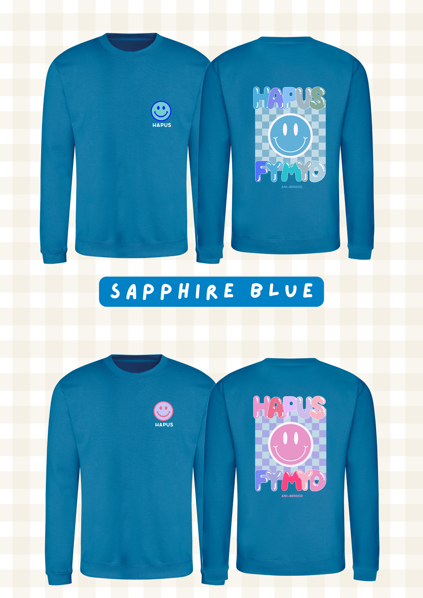 Siwmper Wyneb Hapus | Smiley Face Hoody Sweatshirt