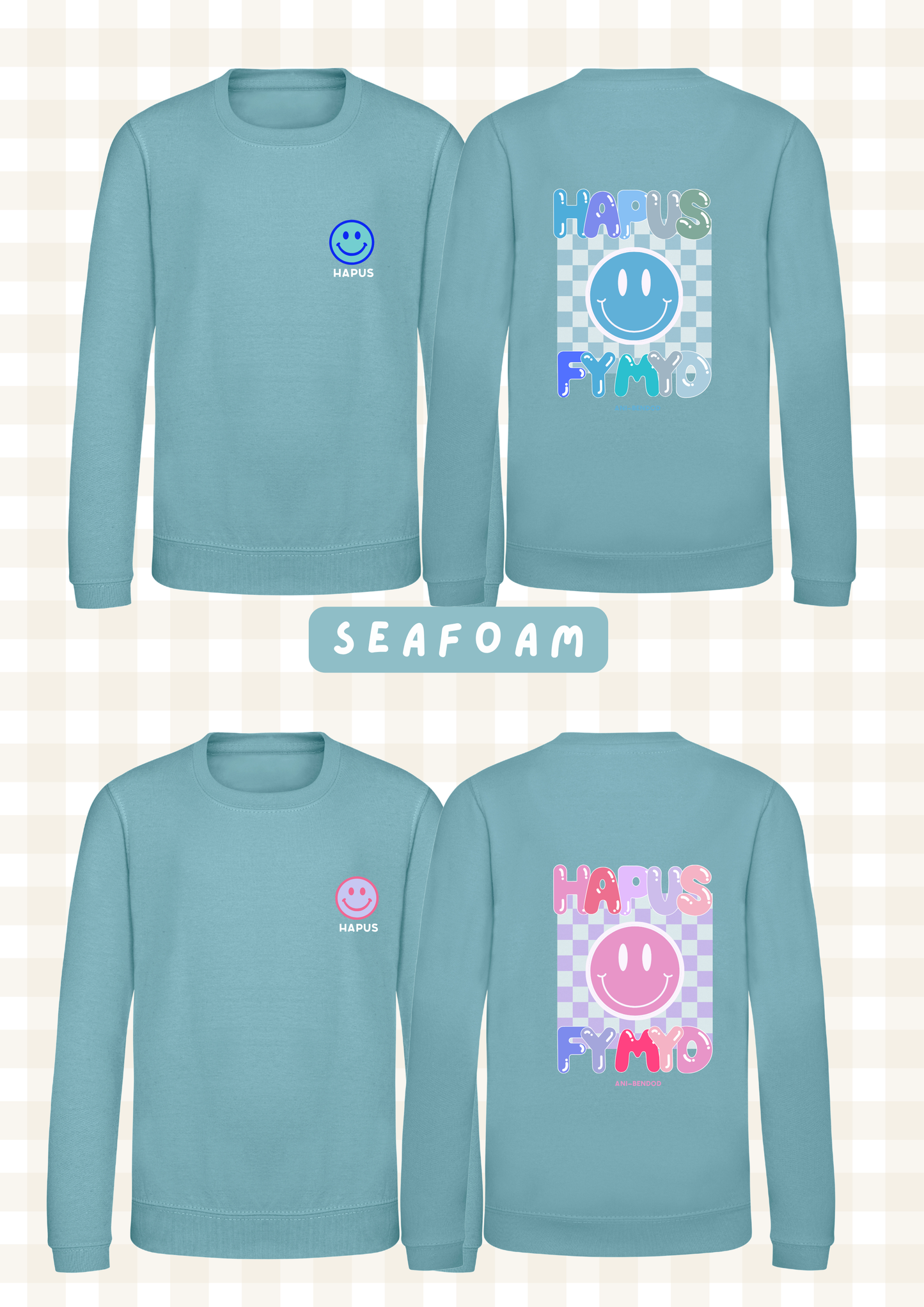 Siwmper Wyneb Hapus | Smiley Face Hoody Sweatshirt