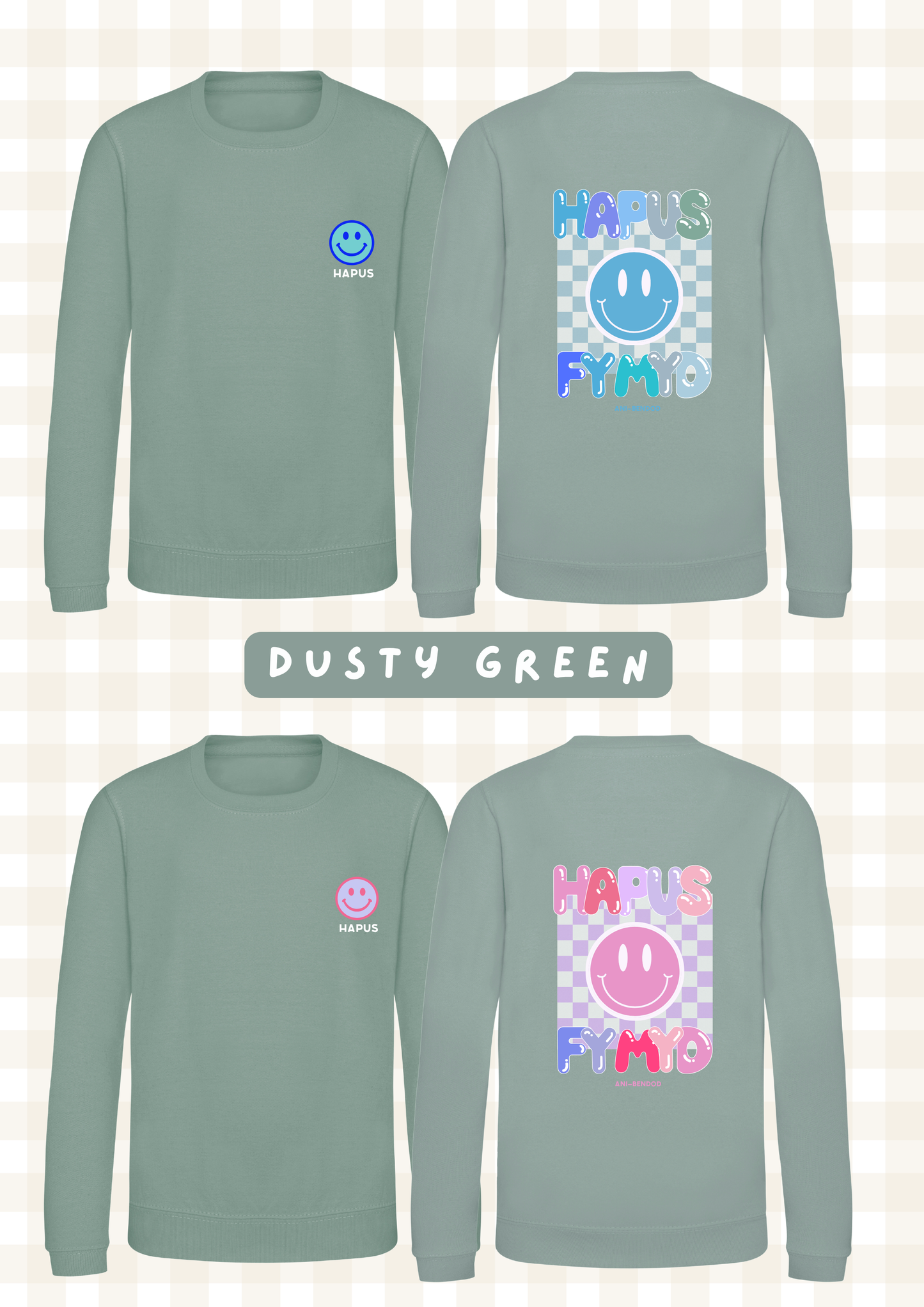 Siwmper Wyneb Hapus | Smiley Face Hoody Sweatshirt