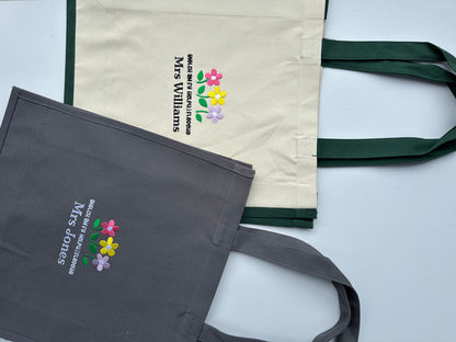 Tote bag Athrawon/Diwedd Tymor wedi personoli- Teacher End of Term personalised tote bag