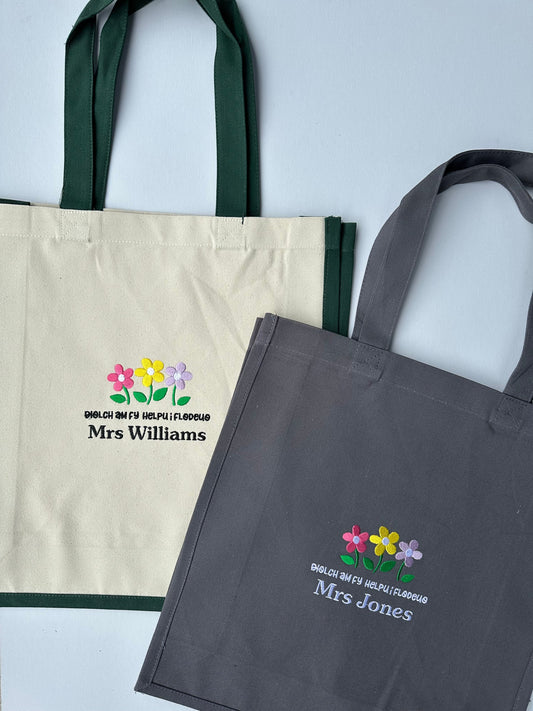 Tote bag Athrawon/Diwedd Tymor wedi personoli- Teacher End of Term personalised tote bag
