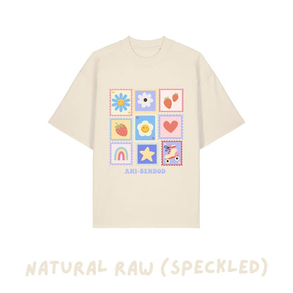 Crys t stampiau lliwgar Plant ac Oedolion | Kids & Adults Colourful Stamps Tee