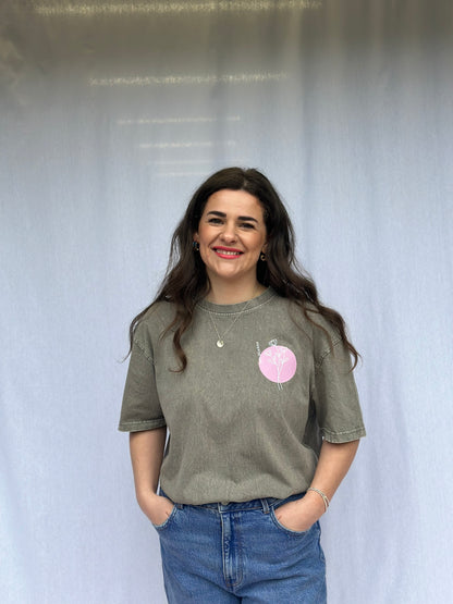 Ani-bendod Pink Flower Distressed Oversized tee