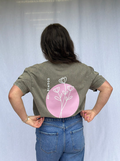 Ani-bendod Pink Flower Distressed Oversized tee