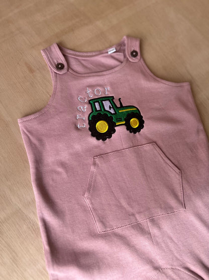 PINC- Dyngaris y fferm ani-bendod farm dungarees/rompers PINK