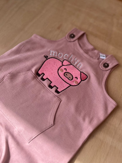 PINC- Dyngaris y fferm ani-bendod farm dungarees/rompers PINK