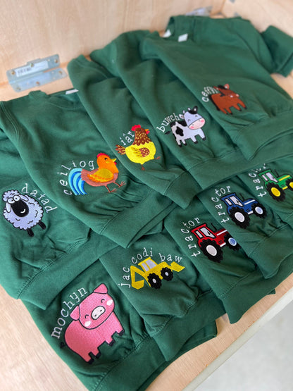 GWYRDD- Siwmper y fferm ani-bendod farm Sweatshirt GREEN