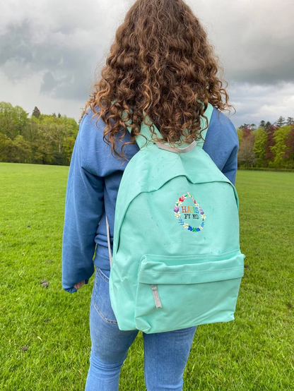 Personalised 'Hapus fy myd' embroided backpack/rucksack/school bag ani-bendod