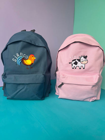 Bagiau 'Y Fferm'- personalised embroided farm backpack/rucksack/school bag ani-bendod